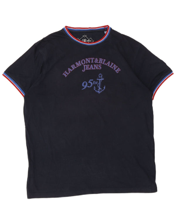 Harmont & Blaine Herren Grafik T-Shirt Top 2XL Marineblau Baumwolle