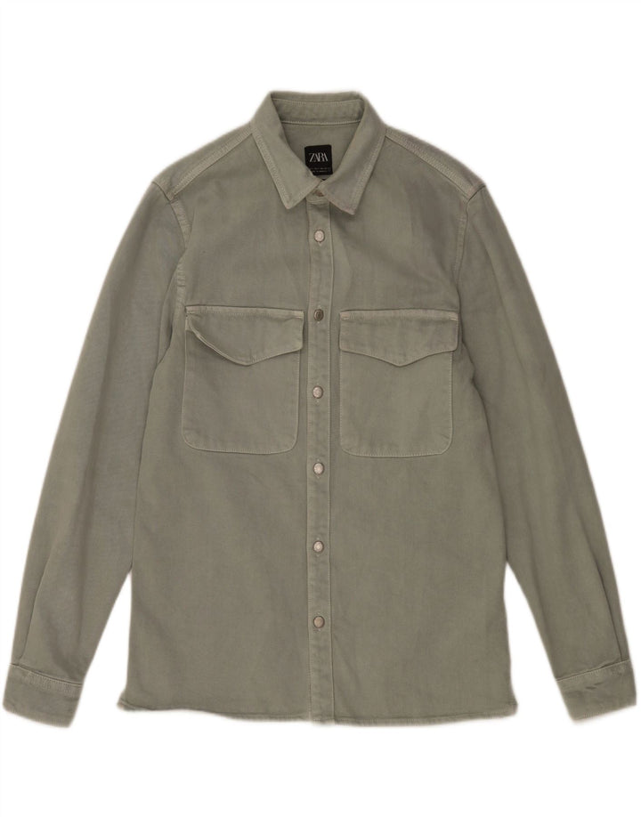 ZARA Herren-Jeanshemd mit entspannter Passform, kleine Khaki-Baumwolle