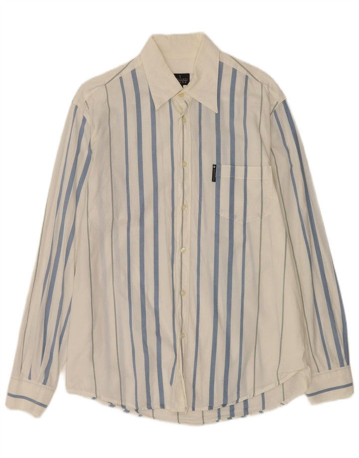 Trussardi Jeans Herrenhemd, groß, weiß gestreift, Baumwolle