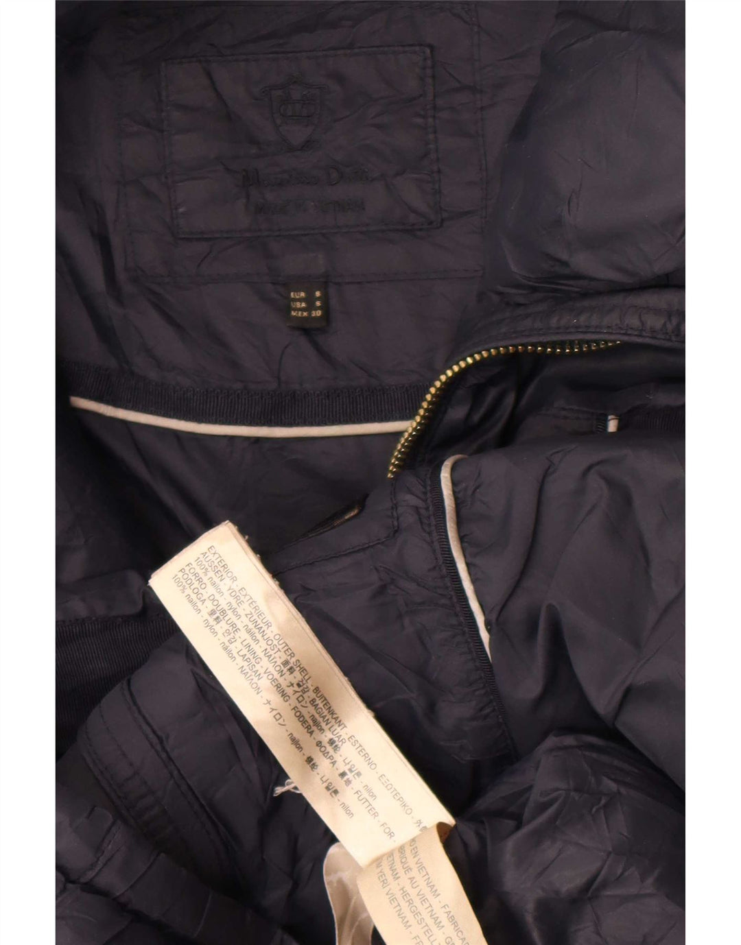 Massimo Dutti Wattierter Damenmantel mit Kapuze, UK 10, Small, schwarzes Nylon
