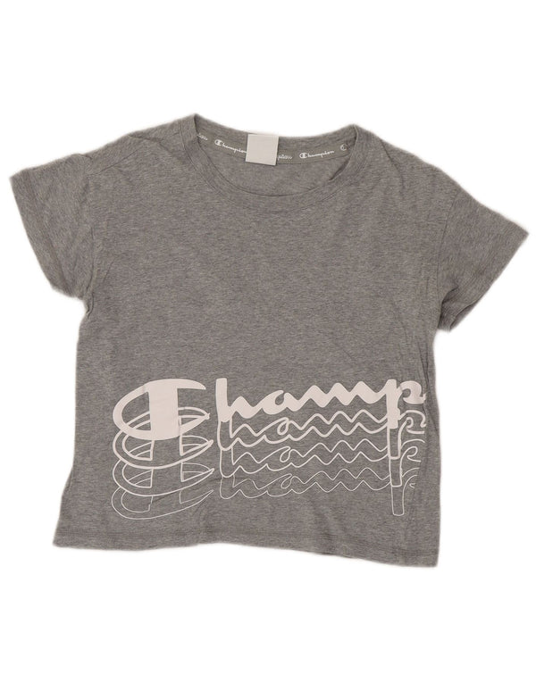 Champion Damen Crop Graphic T-Shirt Top UK 6 XS Grau
