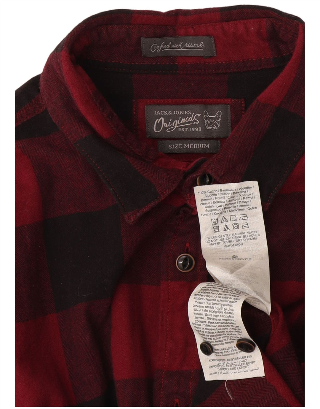 Jack & Jones Herren-Flanellhemd, mittelrot, kariert, Baumwolle