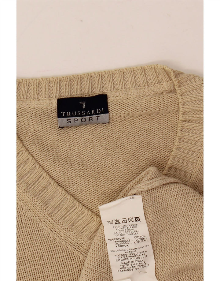 Trussardi Herren-Pullover mit V-Ausschnitt, groß, beige Baumwolle
