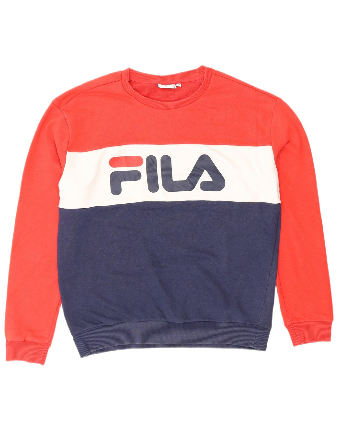 FILA Damen Grafik-Sweatshirt-Pullover UK 14 Medium Navy Blue Colourblock