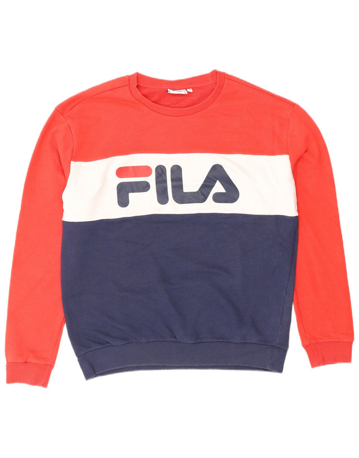 FILA Damen Grafik-Sweatshirt-Pullover UK 14 Medium Navy Blue Colourblock
