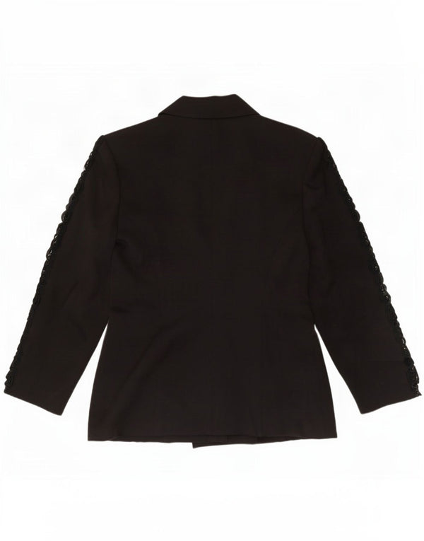 Vintage Damen Zweireiher Blazer Jacke UK 12 Medium Schwarz Paisley