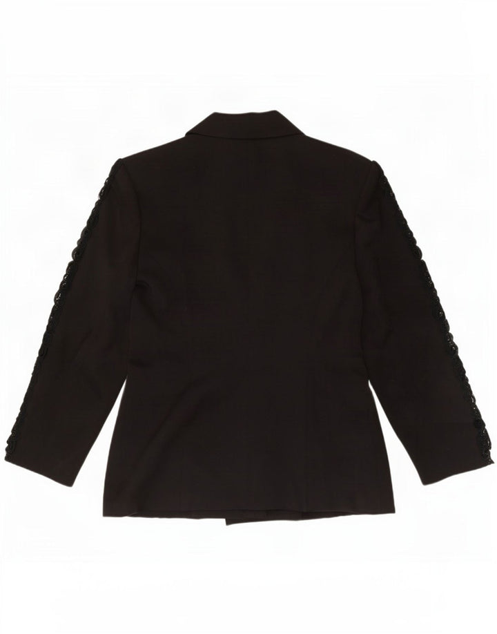 Vintage Damen Zweireiher Blazer Jacke UK 12 Medium Schwarz Paisley