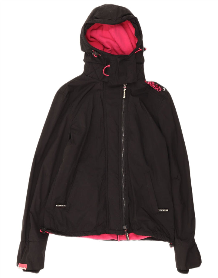 Superdry Damen-Windbreakerjacke mit Kapuze, UK 14, Mittelschwarzes Nylon