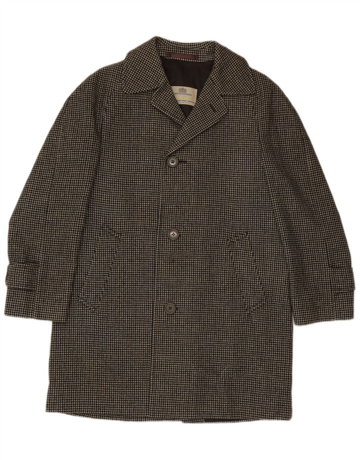 Aquascutum Herrenmantel UK 36 Small Black Houndstooth Wool Classic