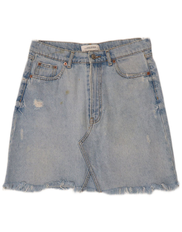 Zara Damen Distressed Mini Denim Rock Medium W28 Blaue Baumwolle