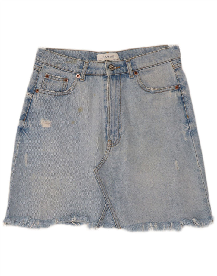 Zara Damen Distressed Mini Denim Rock Medium W28 Blaue Baumwolle