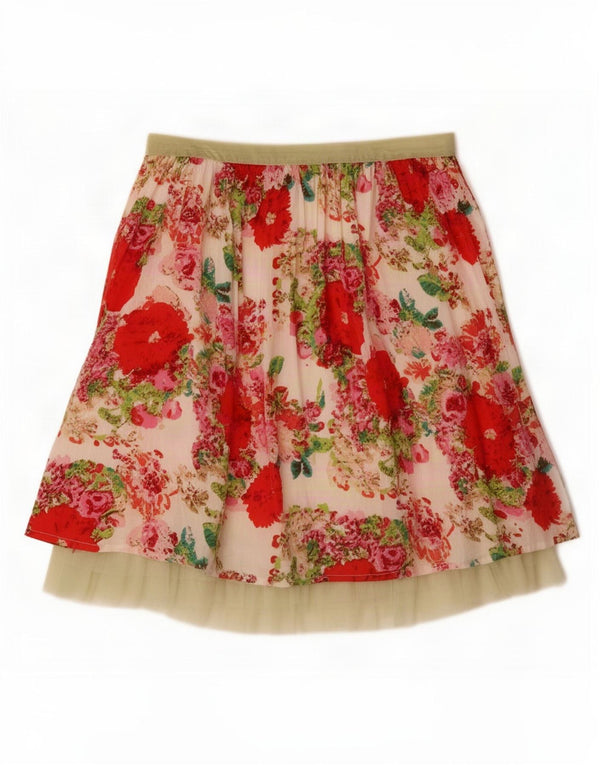Vintage Damen A-Linienrock Medium W30 Beige Blumen Baumwolle