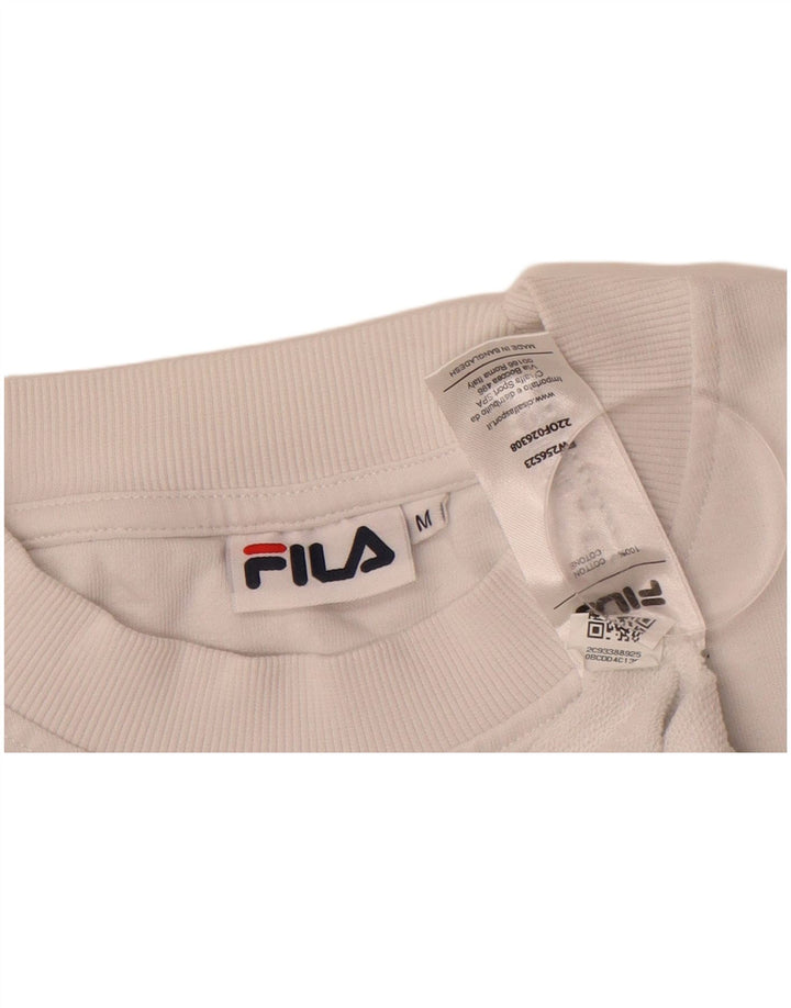 FILA Womens Crop Graphic Sweatshirt Jumper UK 14 Medium White Cotton