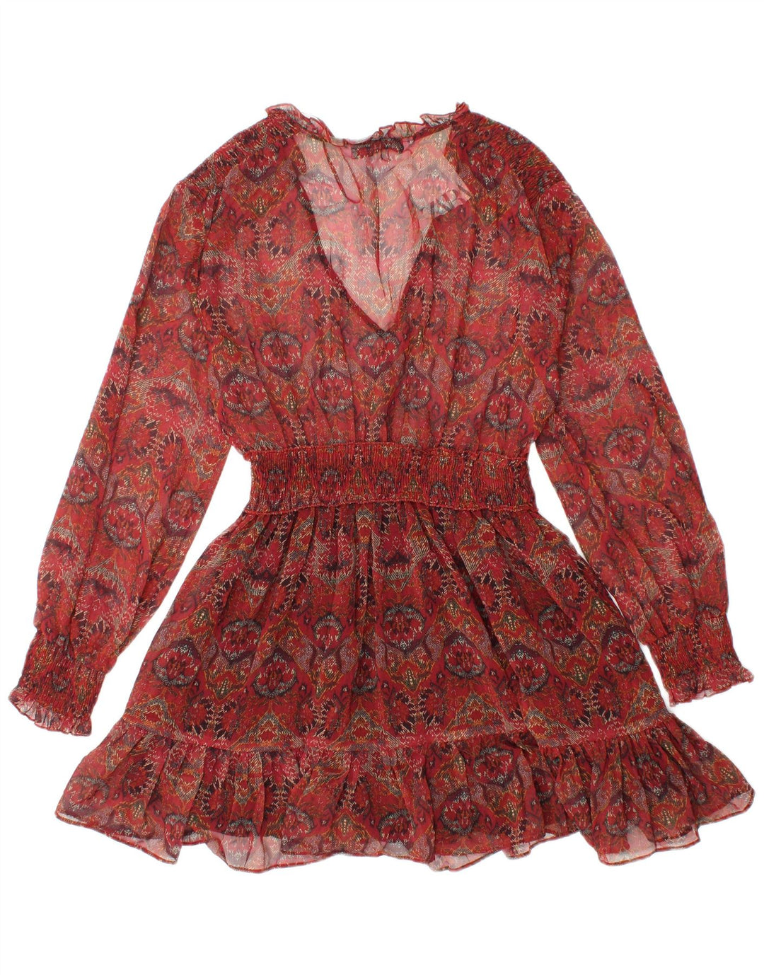 Durchsichtiges langärmliges Tunika-Oberteil für Damen von ZARA, Gr. 8, klein, rotes Blumenmuster