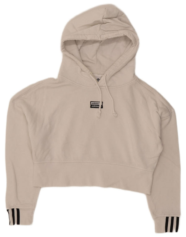 Adidas Damen Crop Graphic Übergroßer Kapuzenpullover UK 4 XS Weiße Baumwolle