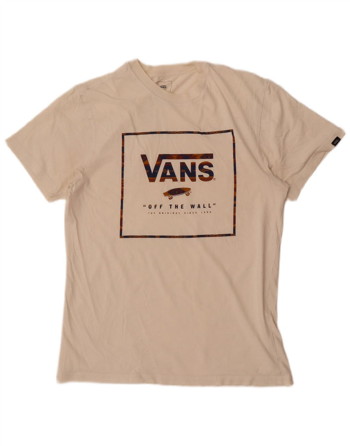 Vans Herren Custom Fit Grafik-T-Shirt-Oberteil aus mittelweißer Baumwolle