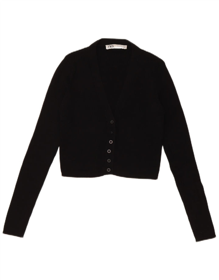 Zara Damen Crop Cardigan Pullover UK 8 Small Schwarz