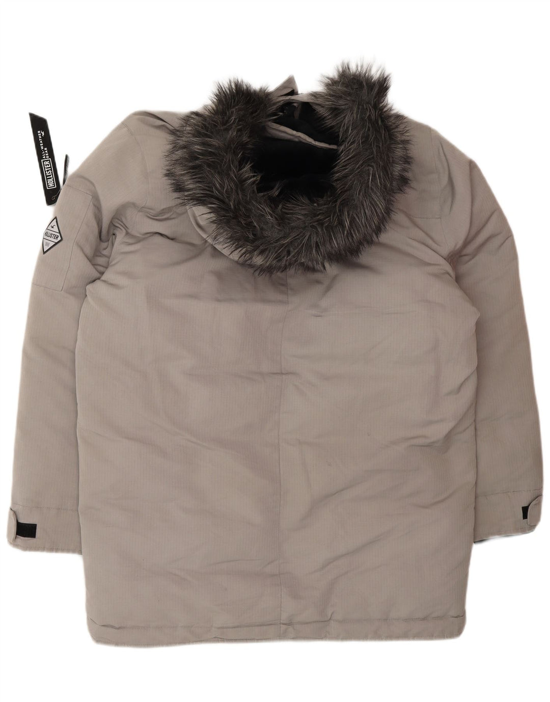 HOLLISTER Wattierte Herrenjacke mit Kapuze, UK 40, großes graues Polyester