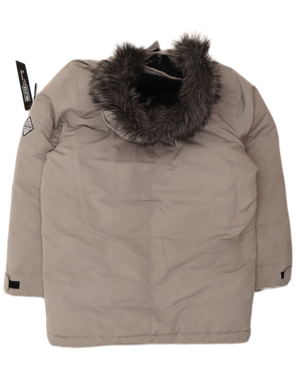 HOLLISTER Wattierte Herrenjacke mit Kapuze, UK 40, großes graues Polyester