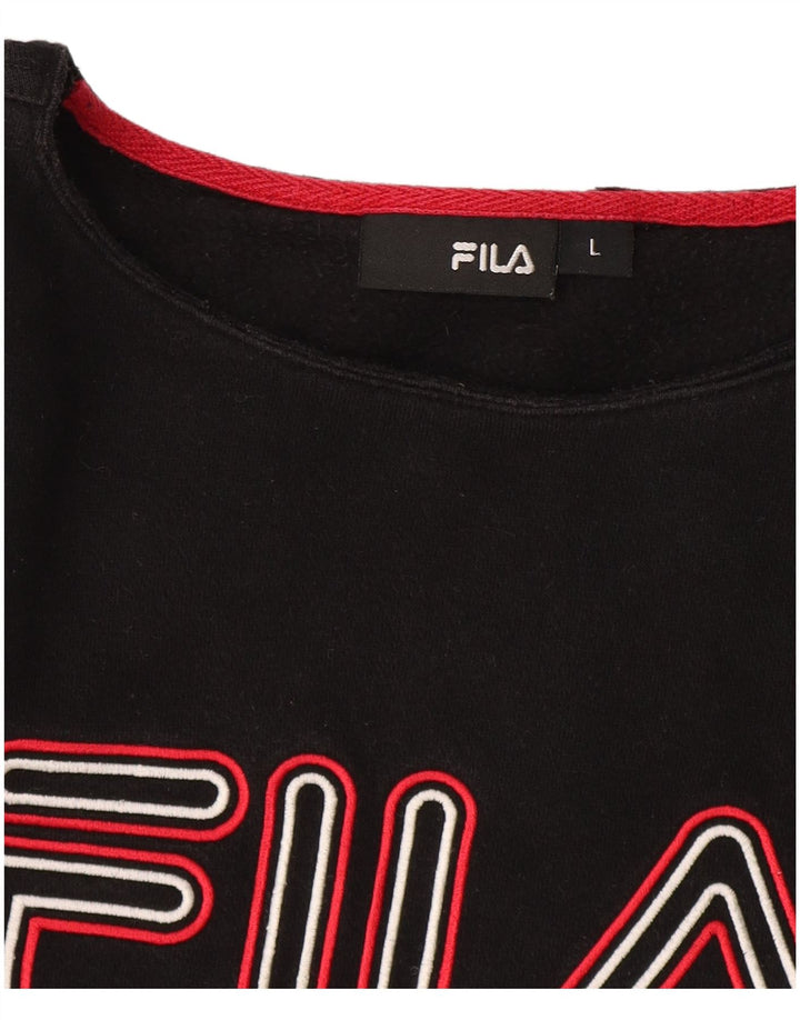 Fila Damen Crop Graphic Sweatshirt Pullover UK 16 Large Schwarz