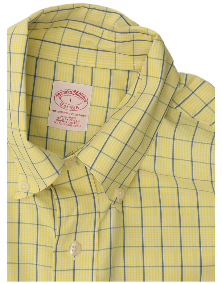Brooks Brothers Herrenhemd, groß, gelb kariert, Baumwolle