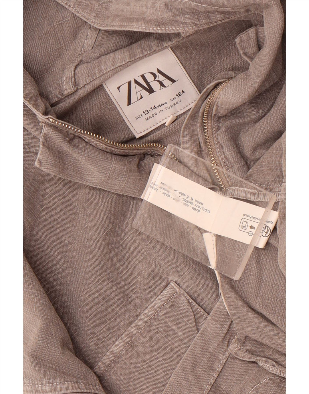 Zara Utility-Jacke mit Kapuze für Mädchen, 13–14 Jahre, graue Baumwolle