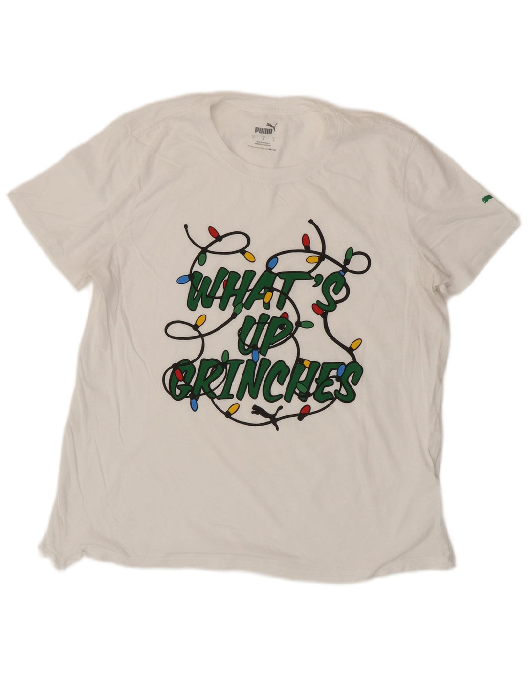 Puma Damen Grafik T-Shirt Top UK 16 Large Weiße Baumwolle