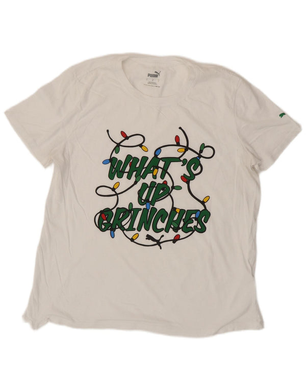 Puma Damen Grafik T-Shirt Top UK 16 Large Weiße Baumwolle