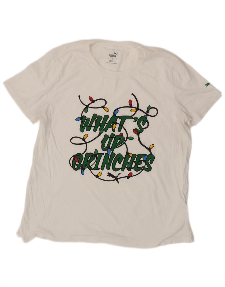 Puma Damen Grafik T-Shirt Top UK 16 Large Weiße Baumwolle