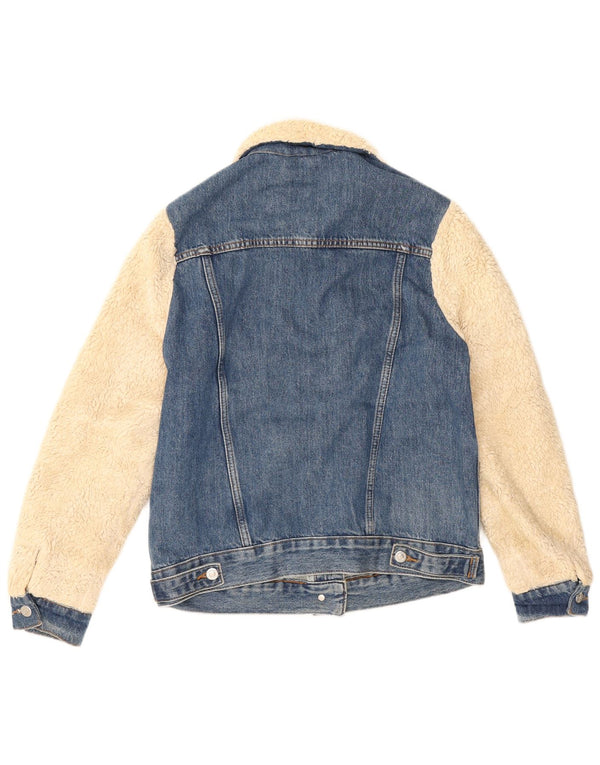 Topshop Damen Jeansjacke mit lockerer Passform, Kunstpelz, UK 6, XS, Blau, Farbblock