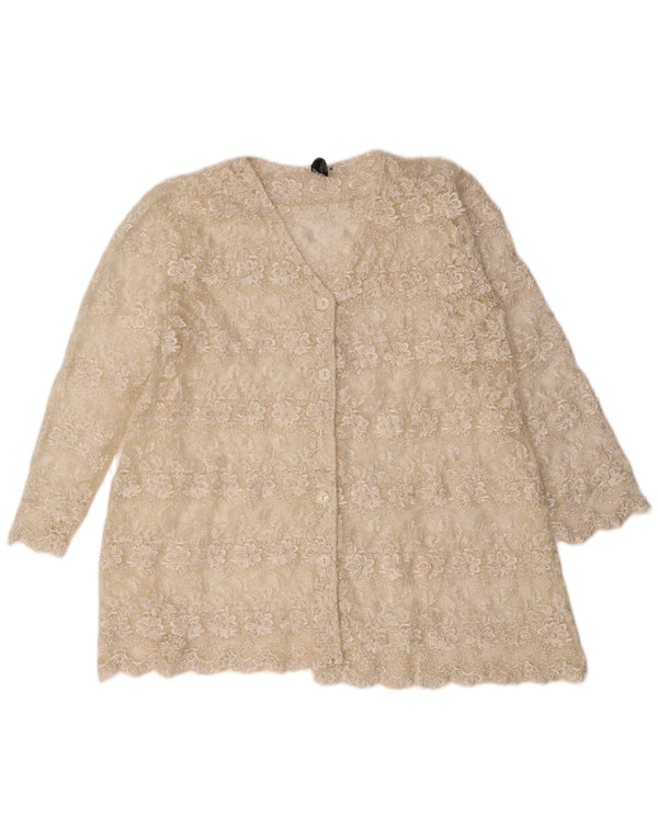 Vintage Damen Spitzenbluse UK 14 Medium Beige Floral