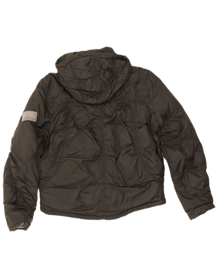 Gepolsterte Vintage-Damenjacke mit Kapuze, UK 16, großes schwarzes Polyester