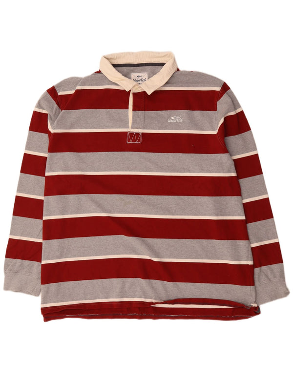 Weird Fish Herren-Langarm-Rugby-Poloshirt, 4XL, rot gestreift, Baumwolle
