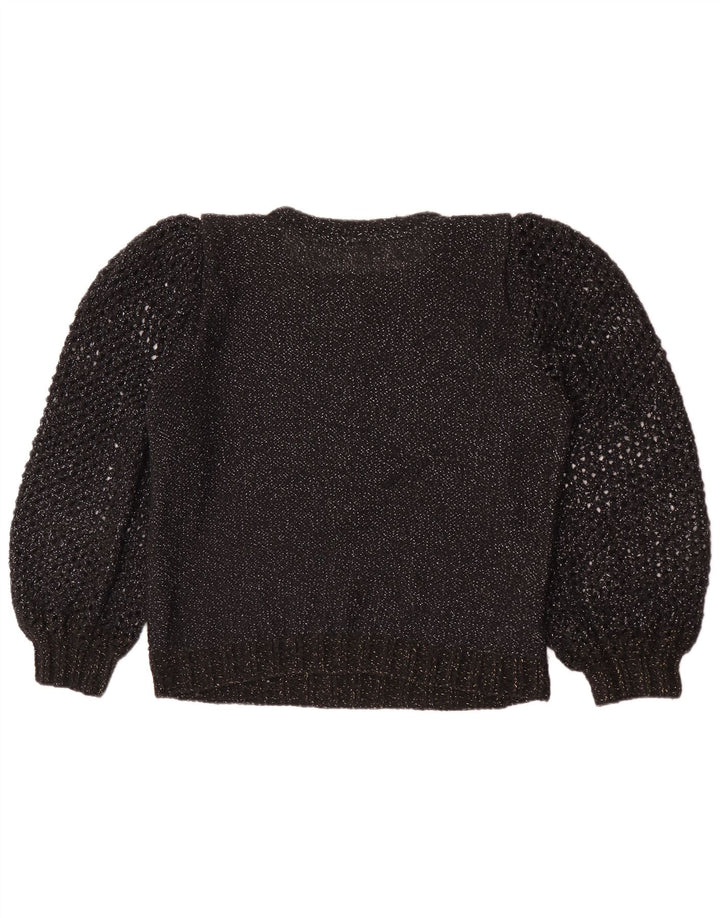 Vintage Damen Rundhalspullover Pullover UK 12 Medium Schwarz