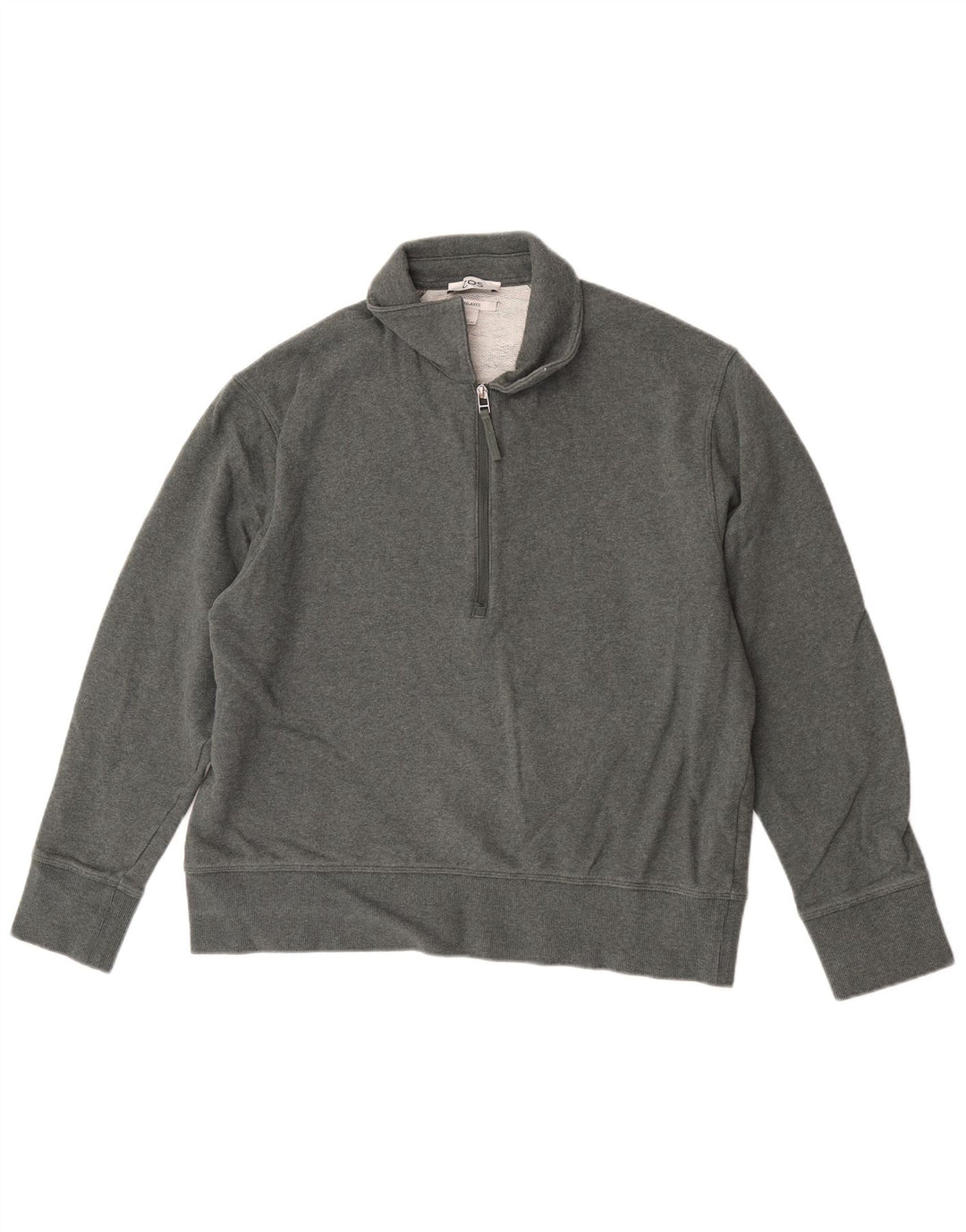 Cos entspannter Herren-Sweatshirtpullover mit Reißverschluss am Hals, mittelgrüne Baumwolle