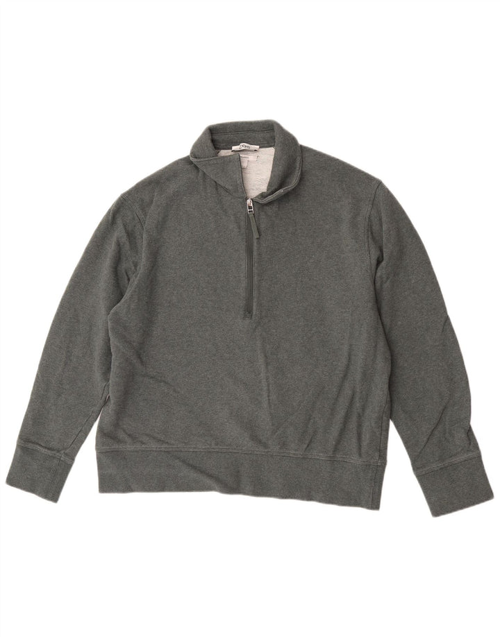 Cos entspannter Herren-Sweatshirtpullover mit Reißverschluss am Hals, mittelgrüne Baumwolle