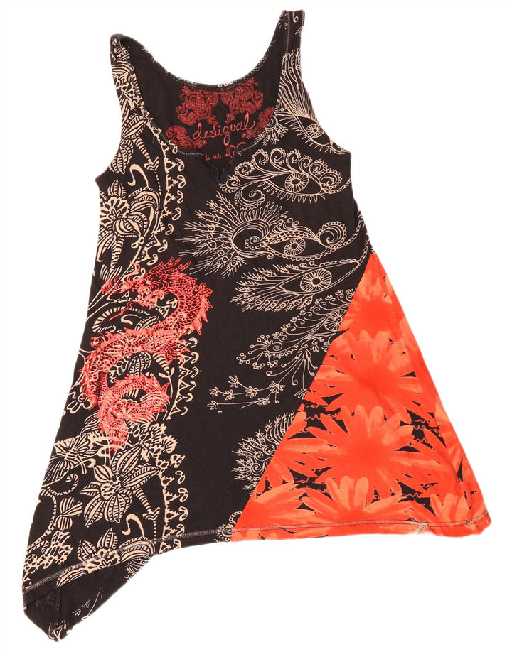 DESIGUAL Damen ärmelloses asymmetrisches Tunika-Oberteil UK 10 Small Black Floral