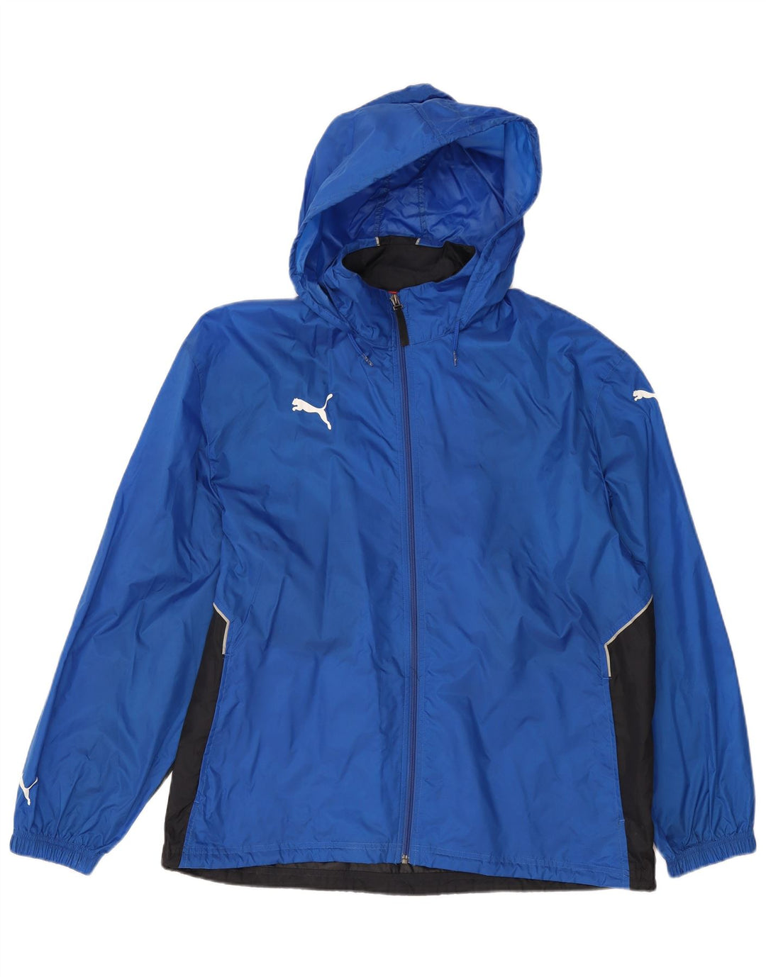 Puma Herren-Regenjacke mit Kapuze, Größe 40, groß, blaues Colourblock-Nylon