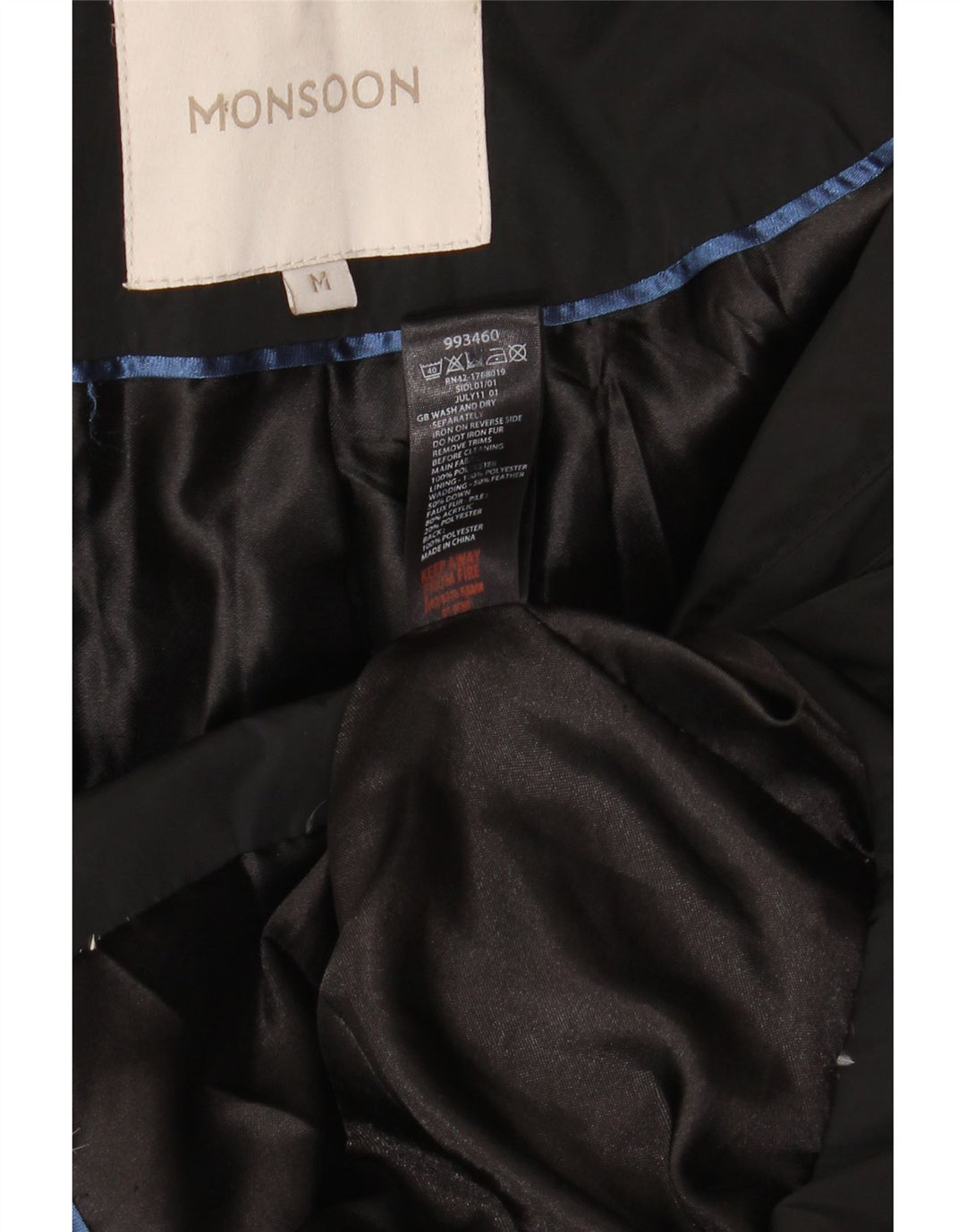 Monsoon Wattierter Damenmantel mit Kapuze, UK 14, Mittelschwarz, Polyester