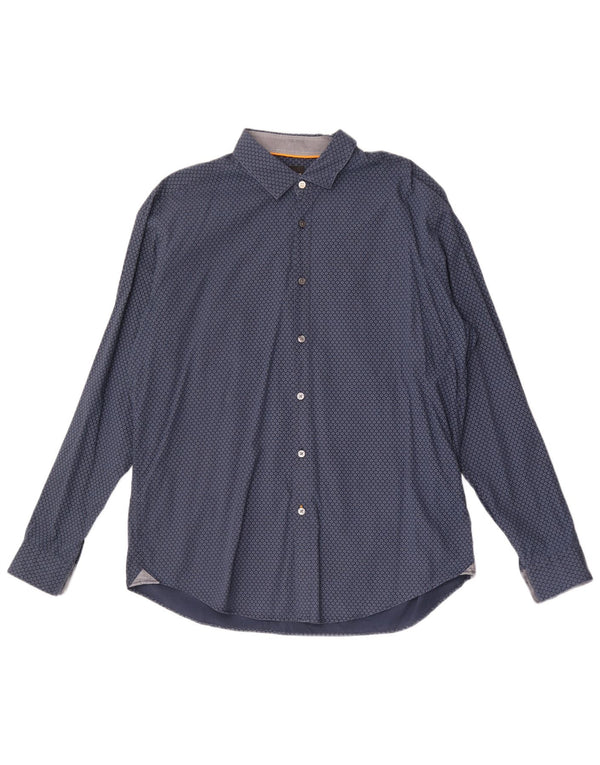 Hugo Boss Herrenhemd XL Marineblau mit Blumenmuster aus Baumwolle