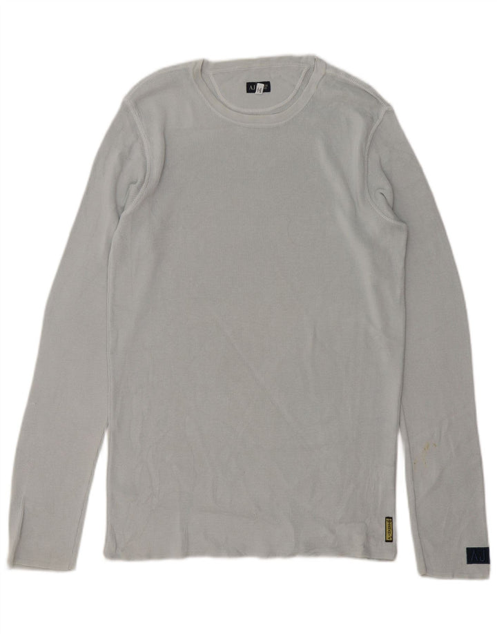 Armani Jeans Herren-Oberteil, langärmelig, groß, graue Baumwolle
