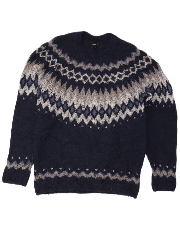 Massimo Dutti Damen-Pullover mit Rundhalsausschnitt, Gr. 40, Marineblau