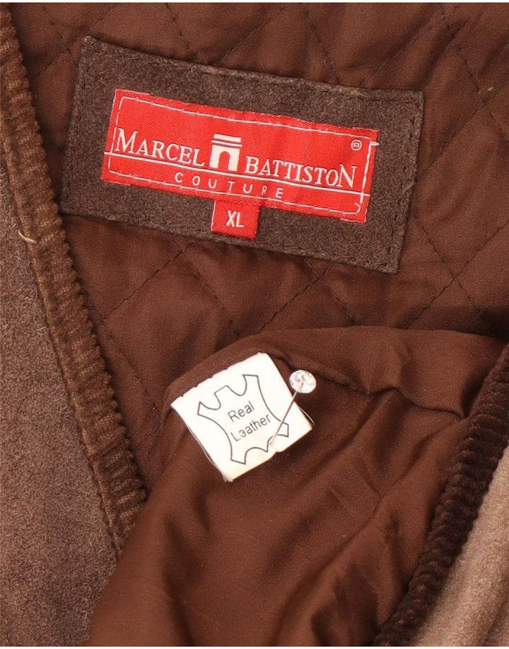 Marcel Battiston Herren Lederweste XL Braun Klassisch