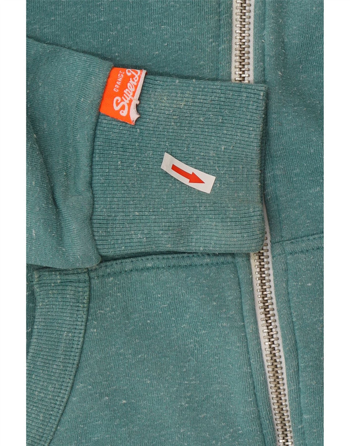 Superdry Herren-Kapuzenpullover mit Reißverschluss, mittelgrün gefleckte Baumwolle