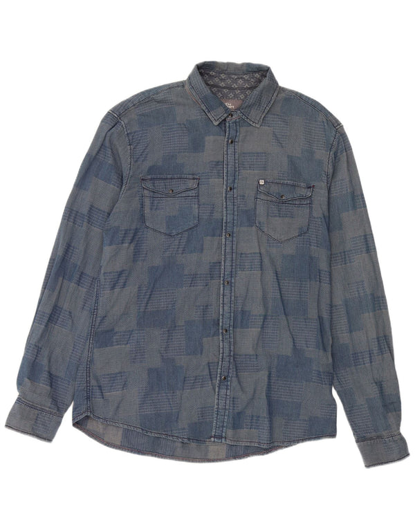 Gaudi Herrenhemd 2XL Blau Patchwork Baumwolle