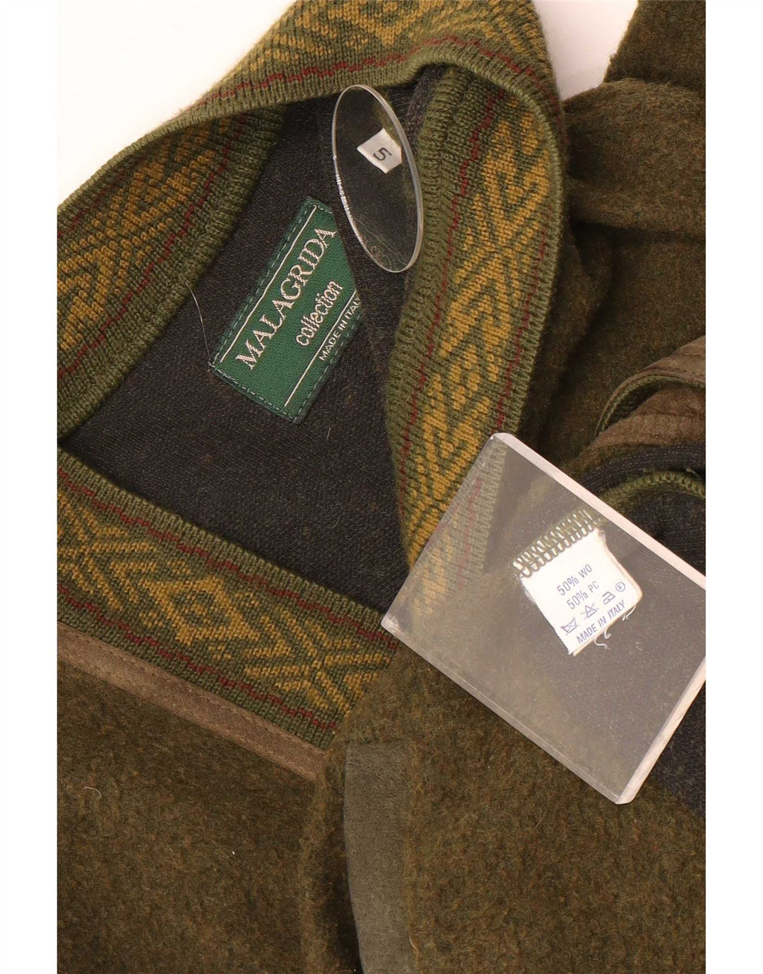 Malagrida Herren-Strickjacke, groß, Khaki, Fair-Isle-Wolle