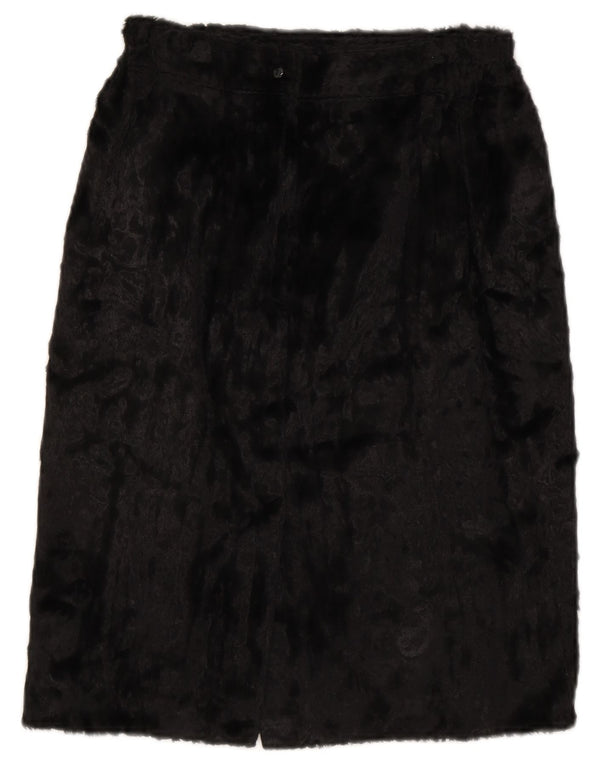 Vintage Damen Velours Gerader Rock Klein W26 Schwarz