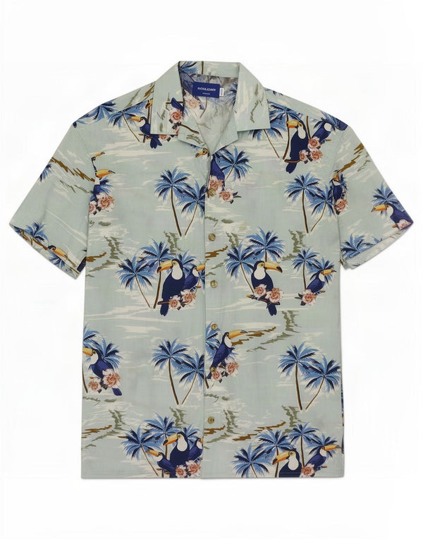 Jack & Jones Herren-Kurzarmhemd, klein, blau, geblümt, Baumwolle, hawaiianisch