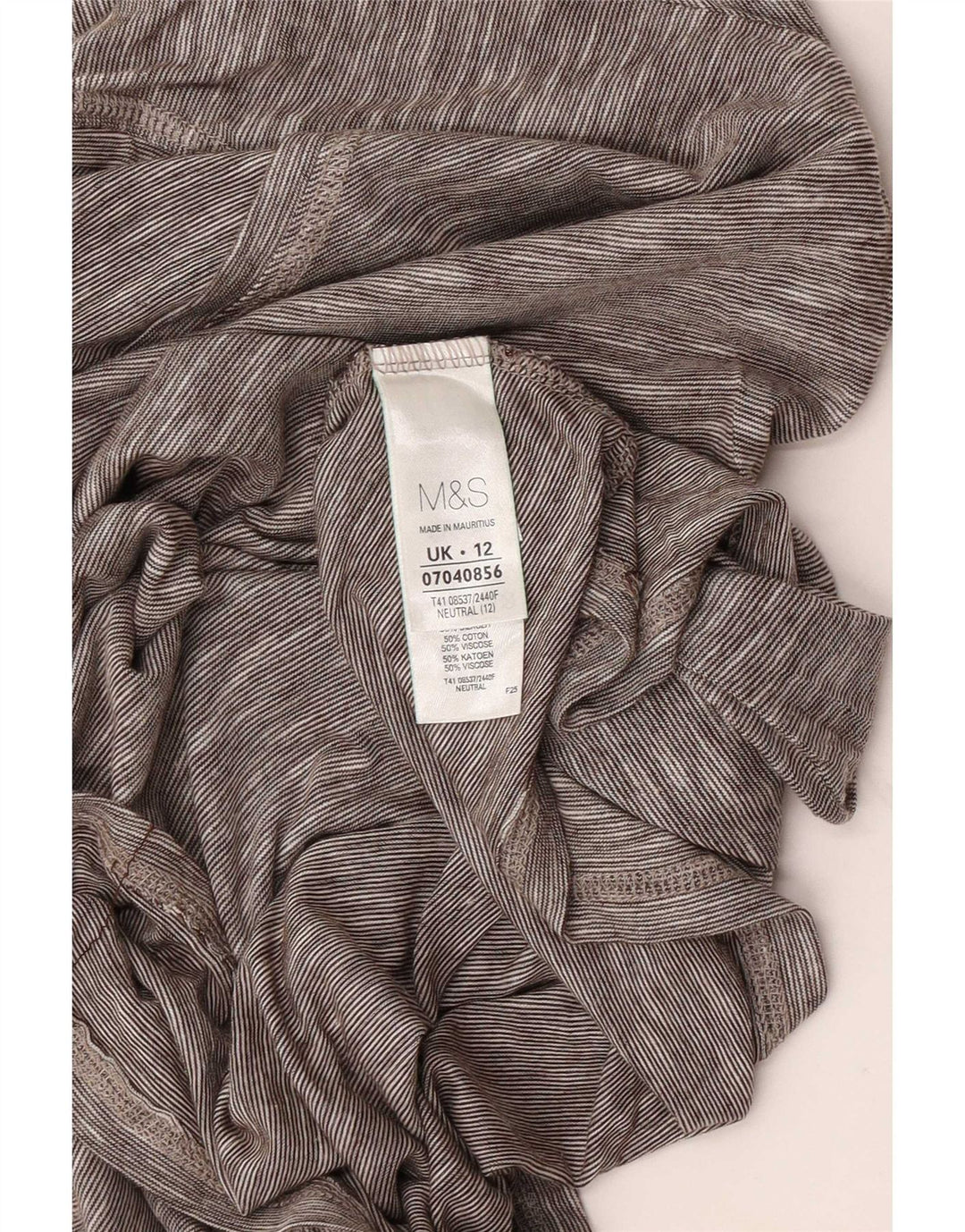 Marks & Spencer Damen-Top, 3/4-Ärmel, UK-Größe 12, mittelgrau gefleckte Baumwolle