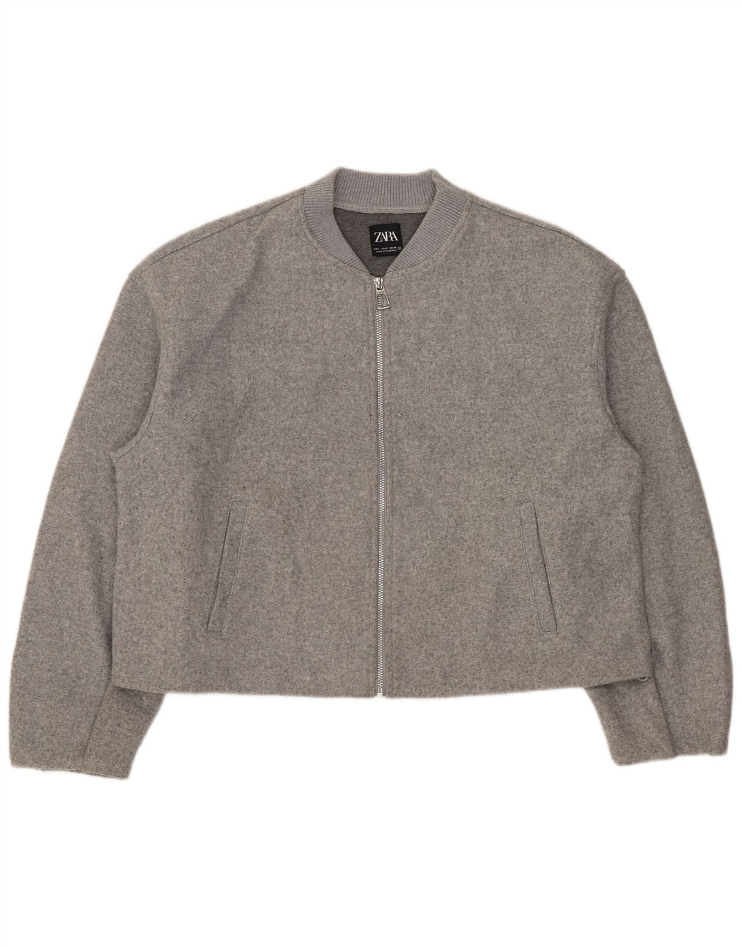 Zara Damen Crop Übergroße Bomberjacke UK 10 Small Grau Polyester